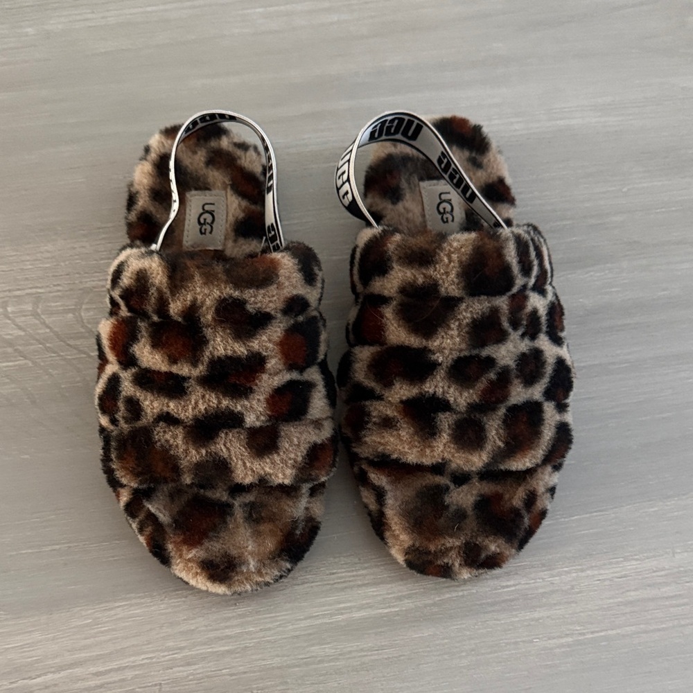 UGG Fluff Yeah Leopard-Print Faux Fur Slingback Slides in Brown and Black